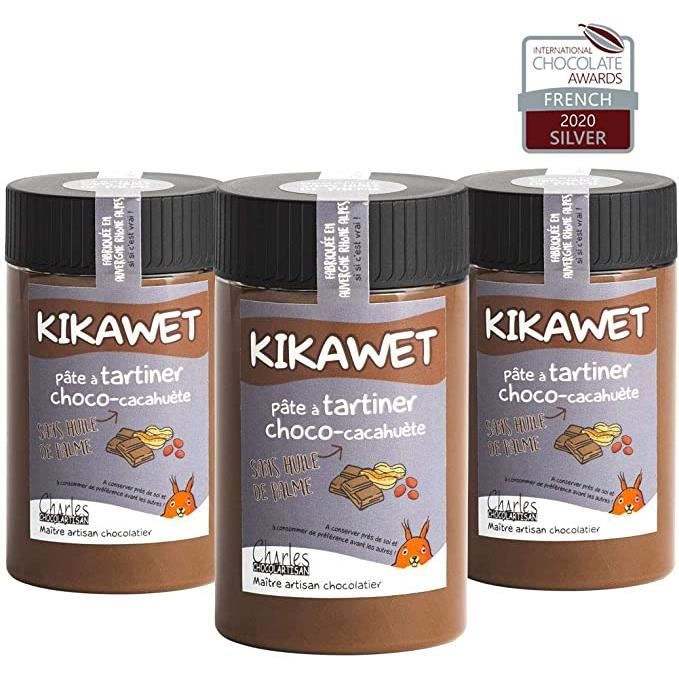 Lot de 3 pots pâtes à tartiner chocolat lait cacahuètes Kikawet - 3x280 g