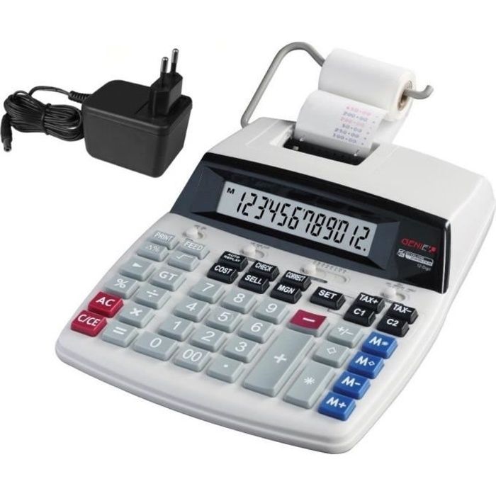 Genie D69 Plus Calculatrice avec imprimante Affichage 12 chiffes Impression rouge-noir Gris: Fournitures de bureau