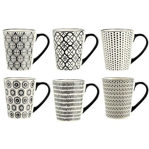 H&H H & H vhera Set de 6 Mugs, grès, Blanc-Noir, 350 ML 5768