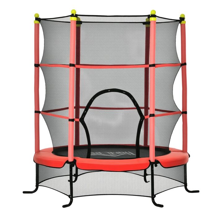 Trampoline enfant Ø 1,63 × 1,63H m filet de sécurité porte zipée couvre-ressorts 6 poteaux rembourrés inclus rouge