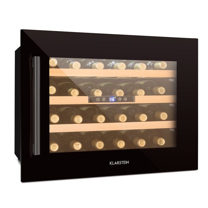 Cave à vin compacte - Klarstein - Encastrable pour 24 bouteilles - design inox verre & bois