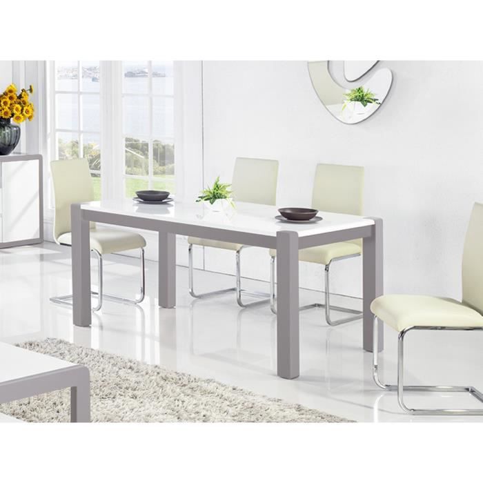 Table à manger laquée JULIA - Blanc / Gris 76