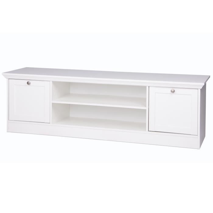 LANDWOOD Meuble TV classique blanc satiné - L 160 cm