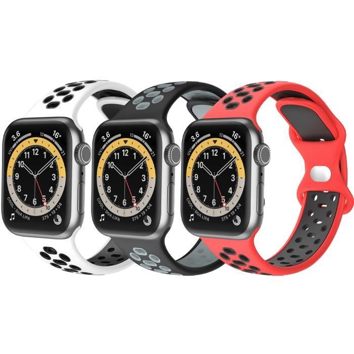 Bracelets compatible avec Apple Watch 44mm 45mm 42mm, Bracelets de Sport en Silicone Souple Respirant pour Series 7 6 5 4 3 2