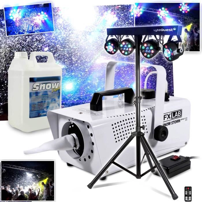 Machine à neige artificielle effet tempête de neige + 5L de liquide MEGA SOIREES + X-Performer Portique +4 PAR DMX