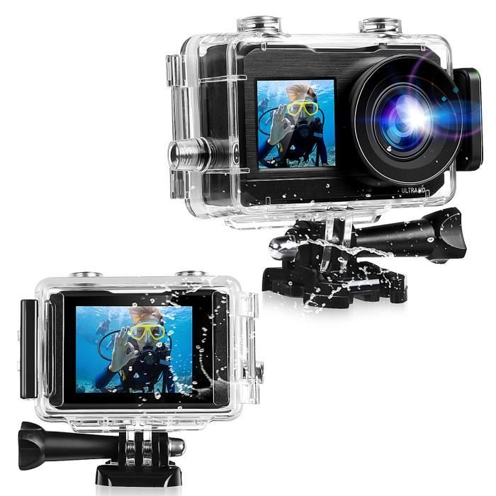 NEUFU Double Écran Caméra Sport 4K WiFi 120° , Action Cam 30fps, Écran LCD ,14 Kits d'Accessoires