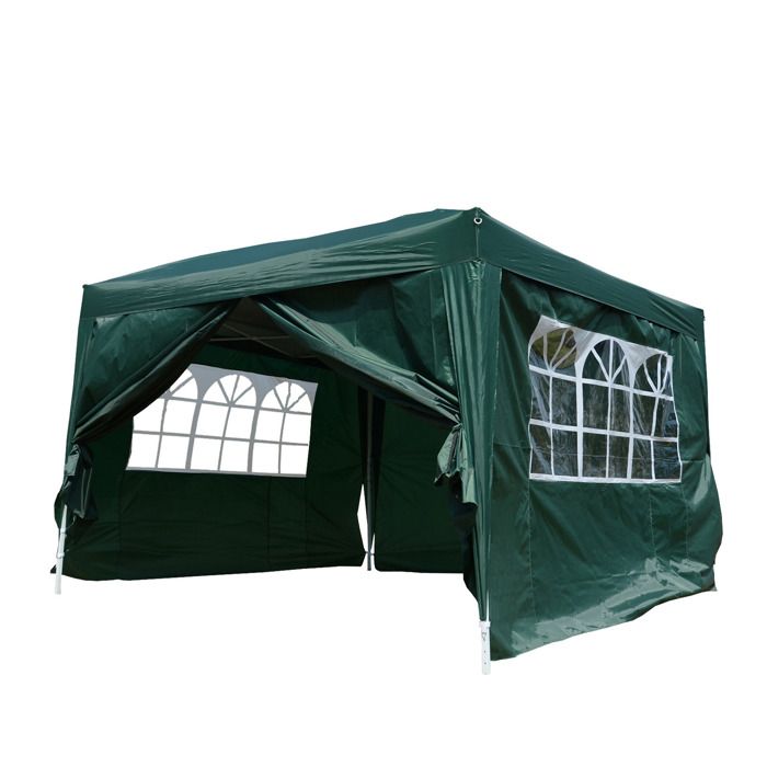 Tonnelle tente de réception barnum pop-up pliant 3 x 3 x 2,55 m 4 parois amovibles + sac de transport vert