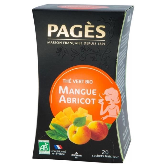 Pages Thé Vert Mangue Abricot Bio 20 sachets (lot de 3)
