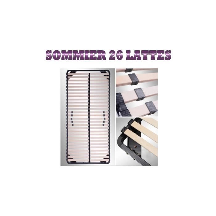 Sommier à lattes 90x190 Pieds inclus  Résistant acier et bois Fermeté réglable Démontable