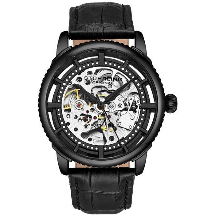 Montre Automatique pour Homme Stuhrling Original, Cadran Squelette avec Bracelet en Cuir, série 3933 5543
