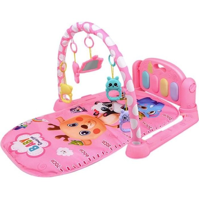 Tapis d'éveil bébé évolutif Tapis Aire de jeu musical de gymnastique avec musique et lumières pour bébés -rose
