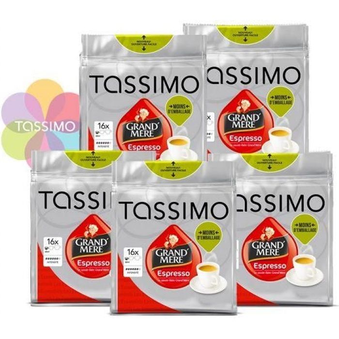 TASSIMO Café Dosettes Grand mère Espresso - Lot de 5 x 16 boissons