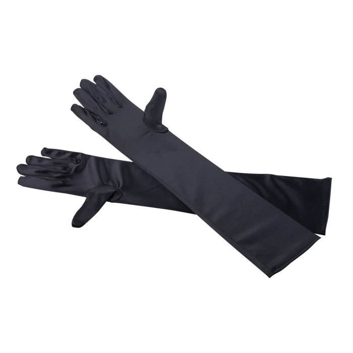 Longs Gants Noirs Passe-Coudes Satin Pour Femmes Habillement de Soirée Fête Doigt