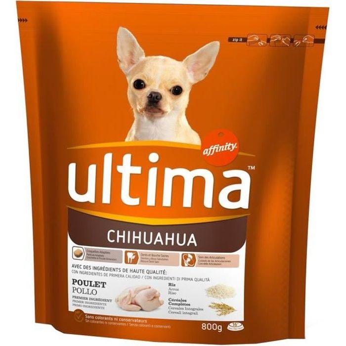 Ultima Croquettes Chihuahua Chiens Poulet Riz Céréales Complètes Format 800g (lot de 3)