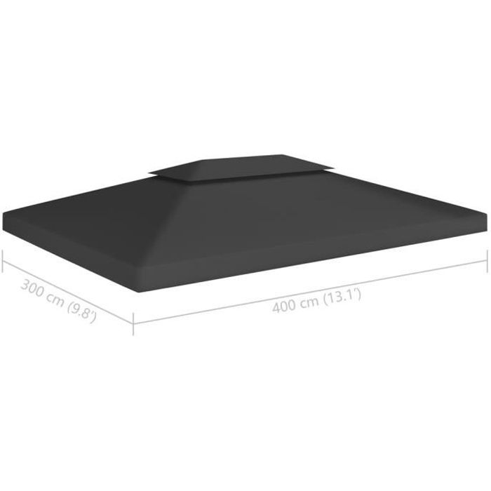 Toile de toit de belvédère 2 niveaux 310 g/m² 4x3 m Noir FAS