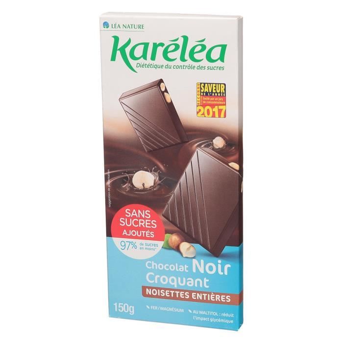 KARELEA Chocolat noir aux noisettes - Sans sucre ajouté - 150 g