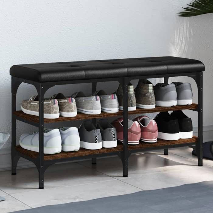 Banc à Chaussures Avec Rangement Intégré - Design élégant, 4 Compartiments, Dimensions 105x35x35 Cm - Gris Béton - 4