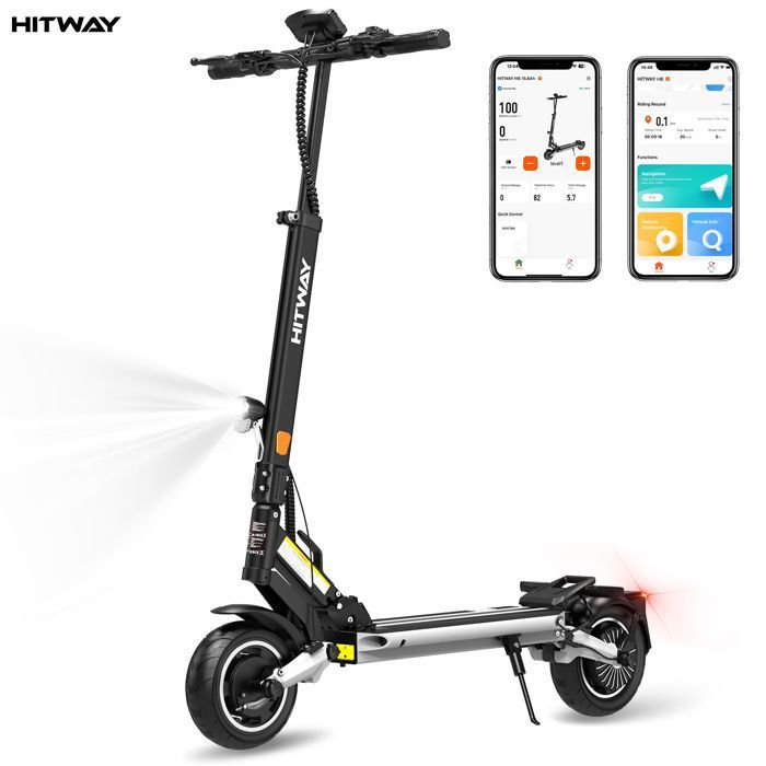 HITWAY Trottinette &eacute;lectrique pliable -  - pneus gonflables - 500w - app - batterie 48v 15,6ah - scooter h6 noir&gris