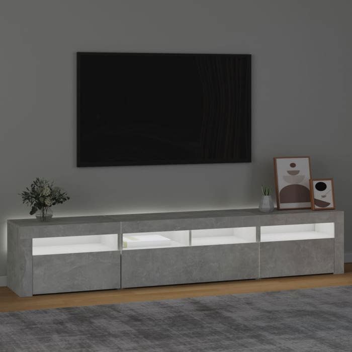Meuble TV - Banc TV - Table TV - avec lumières LED - Gris béton - 210x35x40 cm - T356