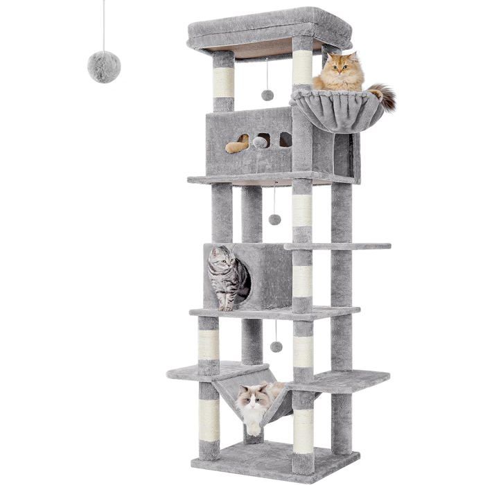 210 cm Grand Arbre à Chat Tour à Chat pour Chats dintérieur avec Grand Perchoir Tapis Lavable 2 Niches Chat 8 Griffoirs Hamac