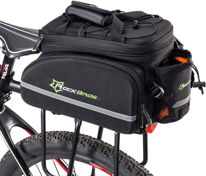 Sacoche Vélo Arrière LEMEGO 10L – Imperméable – Housse Pluie – Porte-Bouteille – Bandes Réfléchissantes – Noir