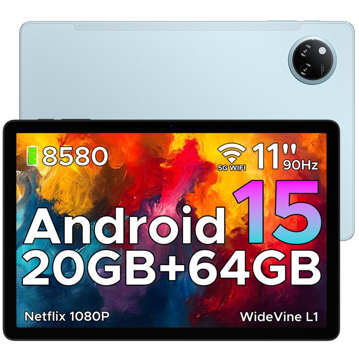 Tablette Tactile DOOGEE TAB A9+ 11 Android 15 20 Go RAM 64 Go ROM Batterie 8580 mAh Caméra 13MP Déverrouillage Facial – Bleu