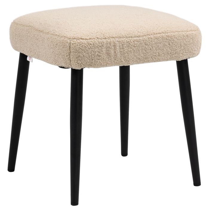 Repose pied salon - HOMCOM - pieds en acier - tissu effet laine bouclée - 42 x 42 x 44 cm - beige
