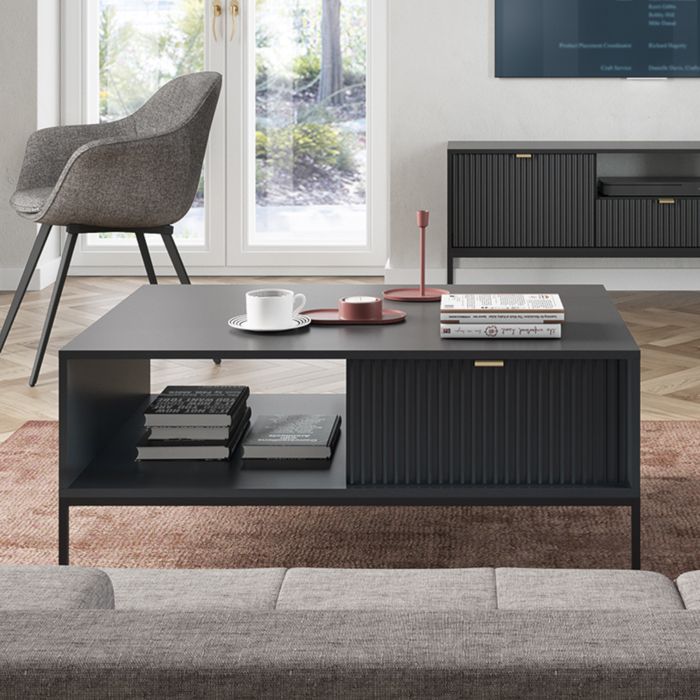 Table Basse Komodee NANAIMO STO1 Frontal en relief Noir Noir 68 x 104 x 48 cm Table Basse Komodee NANAIMO STO1 Frontal en relief Noir Noir 68 x 104 x 48 cm