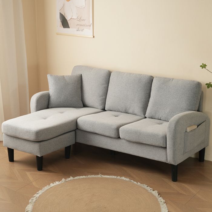 Canapé dangle en forme de L avec chaise longue – canapé 3 places 166 x 118 x 77 cm lin en coton respirateur jambes en