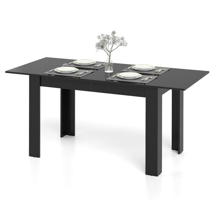 GIANTEX Table à Manger Extensible- Table de Cuisine Moderne- Plateau Réglable- Salle à Manger Salon- 158/120 x 70 x 76 cm- Noir