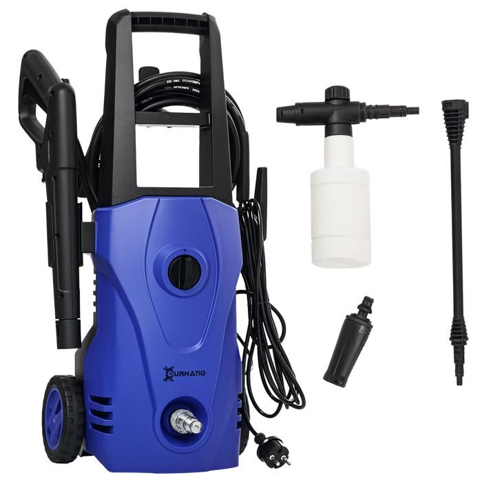 Nettoyeur Haute Pression - DURHAND - 1600W Débit 432 L/h Pompe en Aluminium 130 Bars Tuyau 6m - 235x27x68cm - Bleu