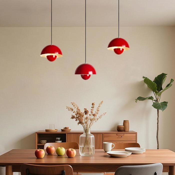 Diday 3pcs Lustre Moderne Salom RougeLampe de Plafon Abat-jour en Metal Style Nordique E27 Luminaire Vintage pour Salon Chambre