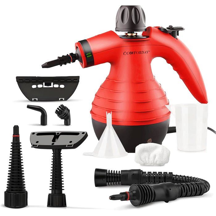 Nettoyeur vapeur à main - KPO DESIGN - 9 accessoires - 1050W - 350 ml - Rouge - Multi-usage - Vapeur haute pression - Kpo Design