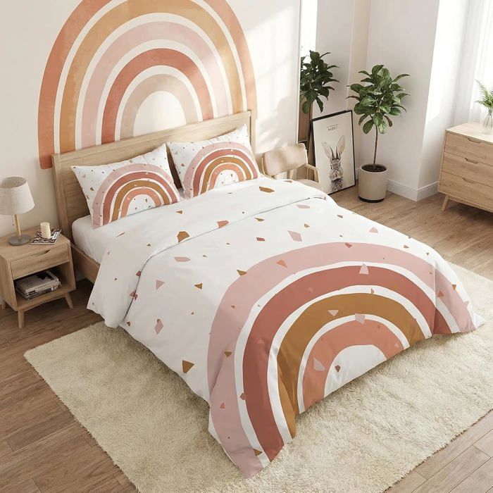 Housse de Couette 200x200 2 Personne Microfibre Arc-en-Ciel Motif Parure de Lit 200x200 avec 2 Taies doreiller 65x65cm