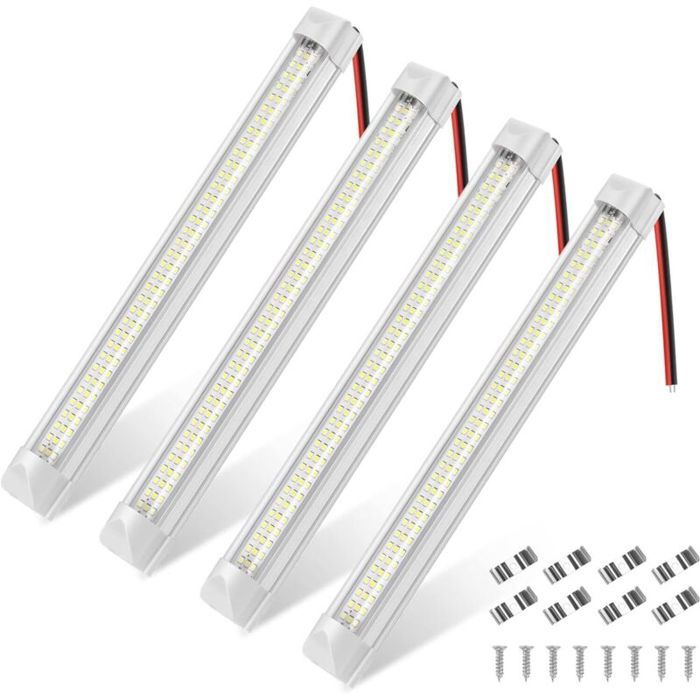 4 pièces 12 V intérieur barre lumineuse LED éclairage de voiture 108 LED avec interrupteur marche/arrêt pour Van Camping camion