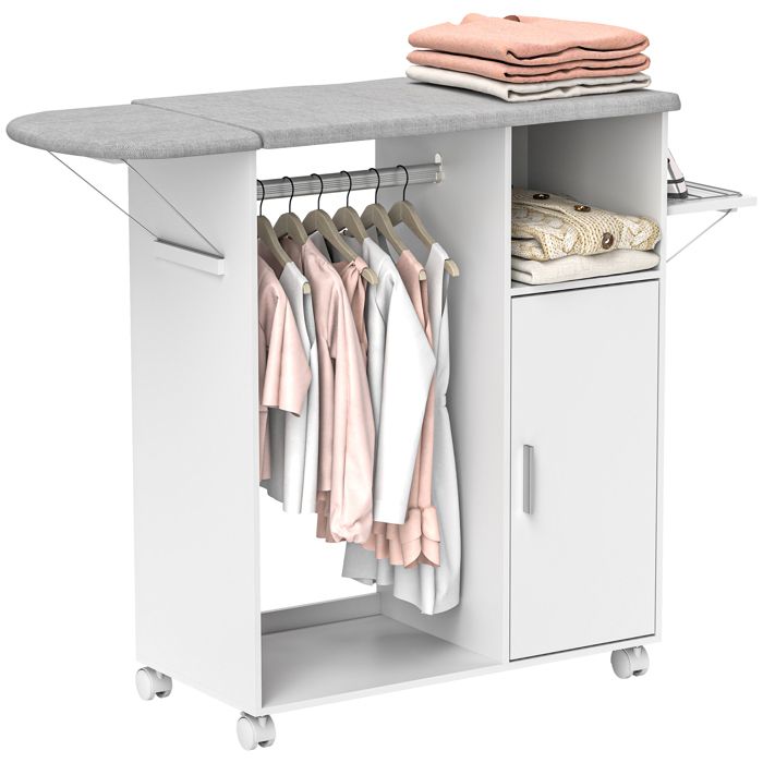 LIA Armoire repasser roulettes table pliante étagère blanc 127x42 5x99cm