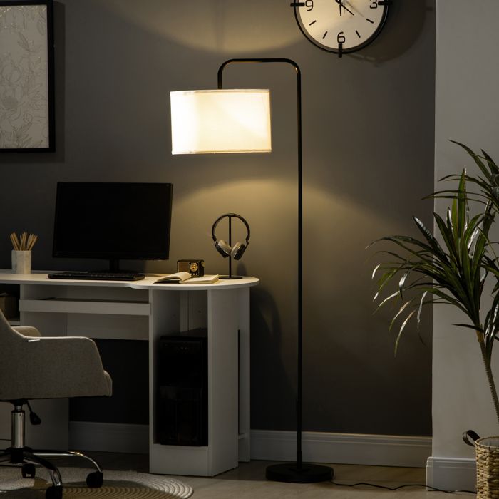 Lampadaire moderne avec abat-jour en lin synthétique 64 x 38 x 163 5 cm blanc et noir pour salon