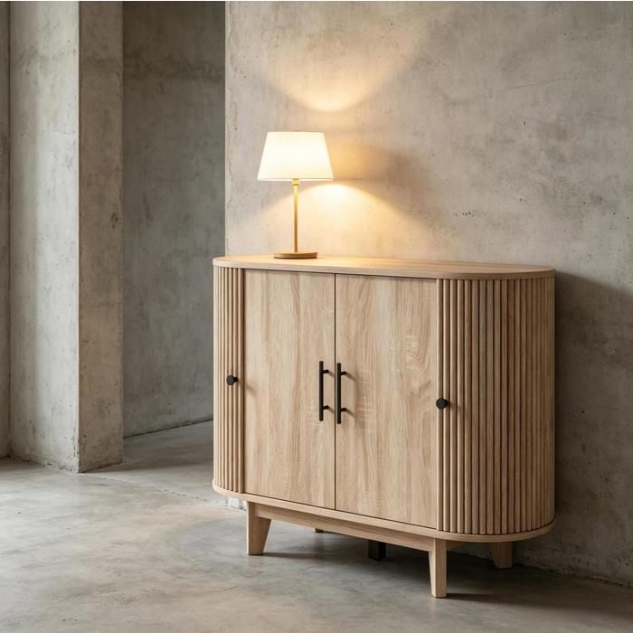 COVREO Buffet bas 4 portes 90 x 40 x 76 cm effet chêne avec étagère réglable MDF et acier