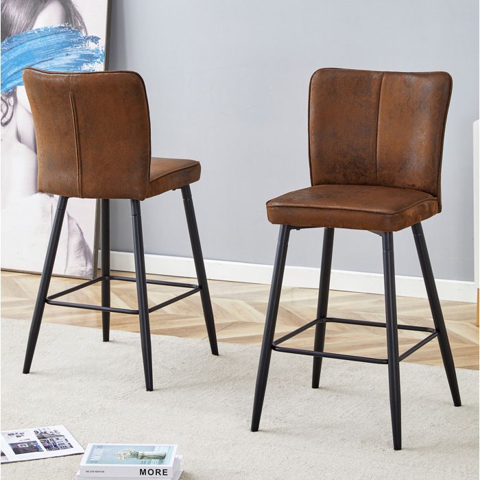 Lot de 2 tabourets de bar 101 cm marron et noir avec dossier ergonomique tissu technologique et métal