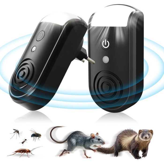Lot de 2 répulsifs ultrason pour souris et rongeurs – Puissance 30W – Zone defficacité jusquà 150 m² – Respectueux des animaux