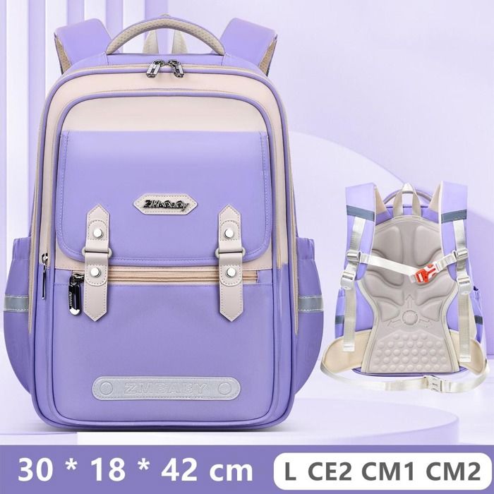 Cartable Garçon Fille Sac à Dos Scolaire Primaire Tissu Nylon Imperméable Pour Enfants CE2 - CM2 Léger Multi-poches - L - Violet