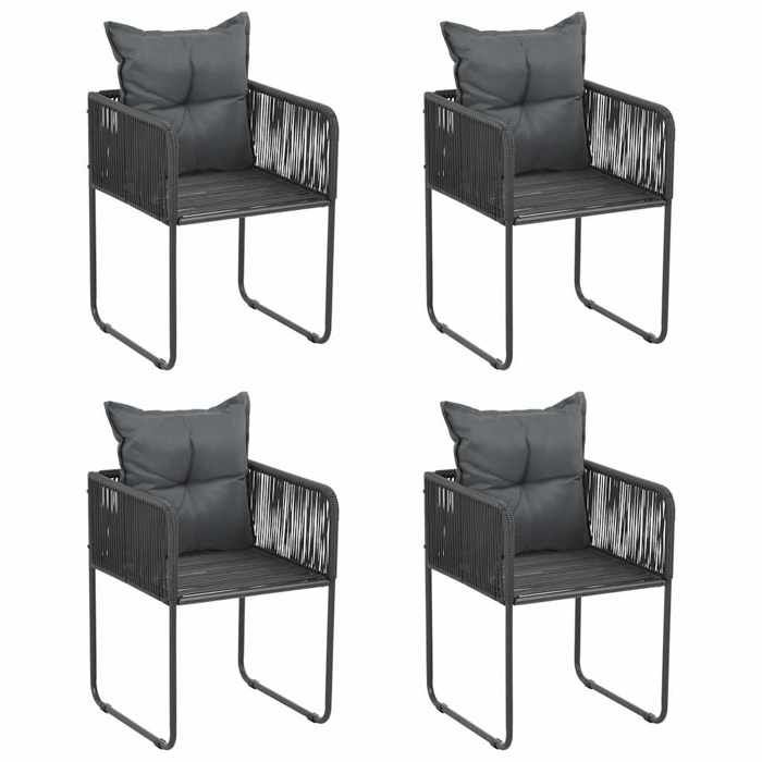 Noir Chaises dextérieur lot de 4 avec oreillers Résine tressée Noir - Siège de balcon LV61935