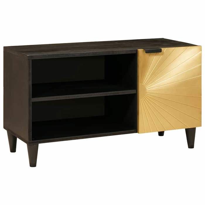 Meuble TV minimaliste Lot de 1 meuble multimédia Noir et or 80x33x46 cm Bois dingénierie T5810