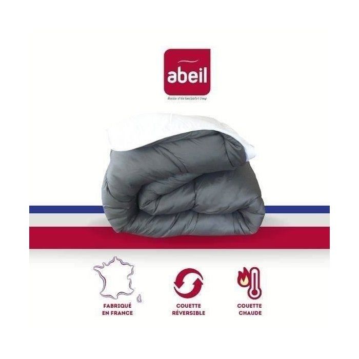 Couette Chaude Bicolore - ABEIL - 200 x 200 cm - Blanc & Gris