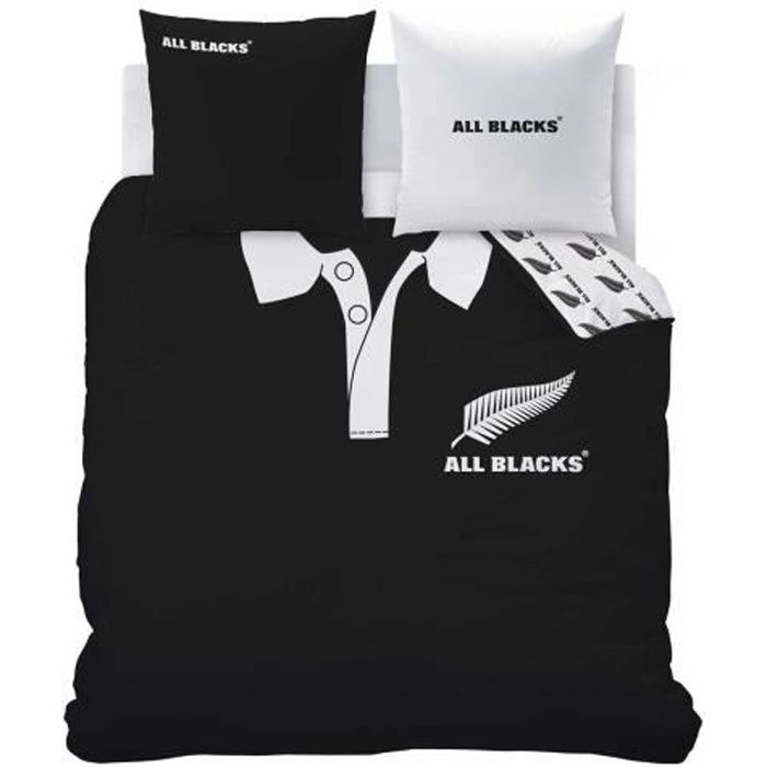 ALL BLACKS Parure de couette 100% Coton  POLO 200x200cm - Noir - R&eacute;versible - Certification Oeko-Tex&reg; 