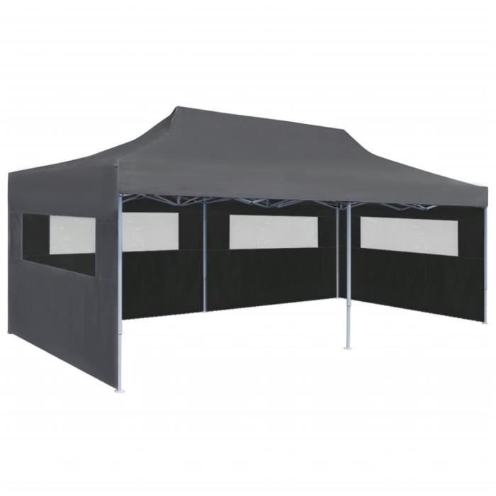 Tente de réception pliable - Anthracite - 3 x 6 m - Résistante aux UV - 3 parois amovibles