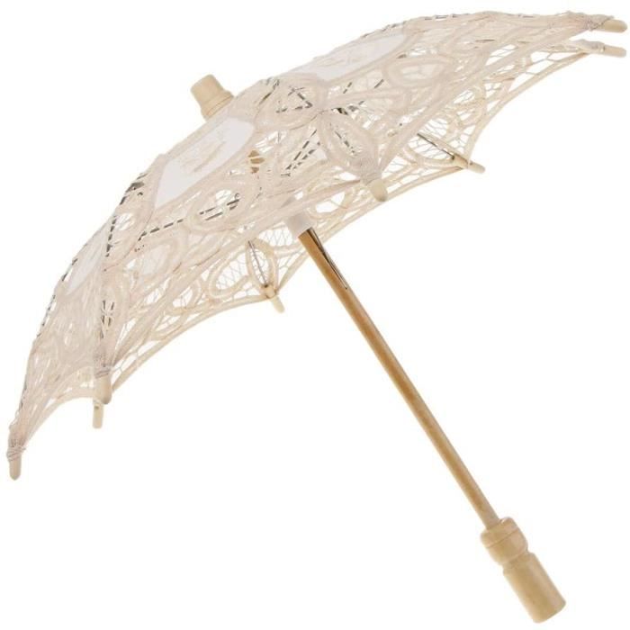 Parapluie Décoratif En Dentelle Et Bambou - Style Floral Européen, Manche En Bois, Rouge - Pour Mariage, Déco, Photo