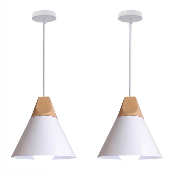U-Do 2x Ajustable Suspension Luminaire design en Bois Vintage Lampe en Fer Blanc Lustre Brillant pour Chambre Bureau Bar