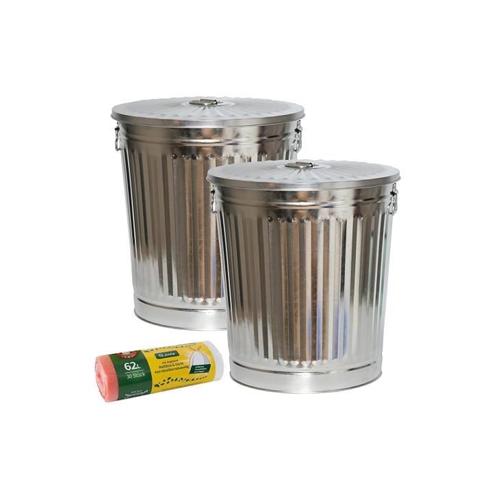 Lot de 4 poubelles en métal avec poignées et couvercle + 50 sacs