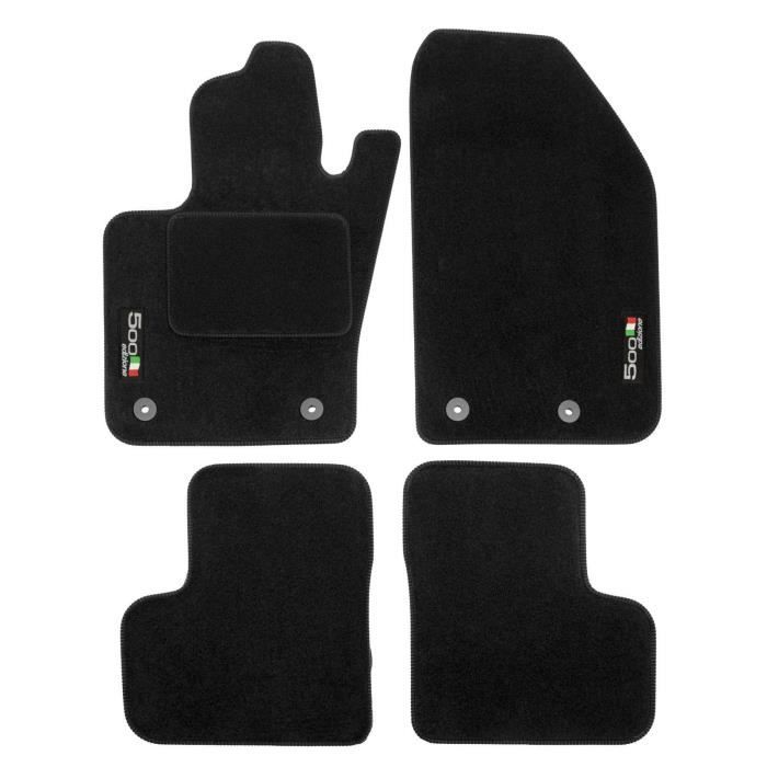 Logo Tapis De Sol Noir Velours Sur Mesure Pour Fiat 500X depuis 2014, 4pcs, Ajustement précis, Renforcée Dans la Zone de la Pédale